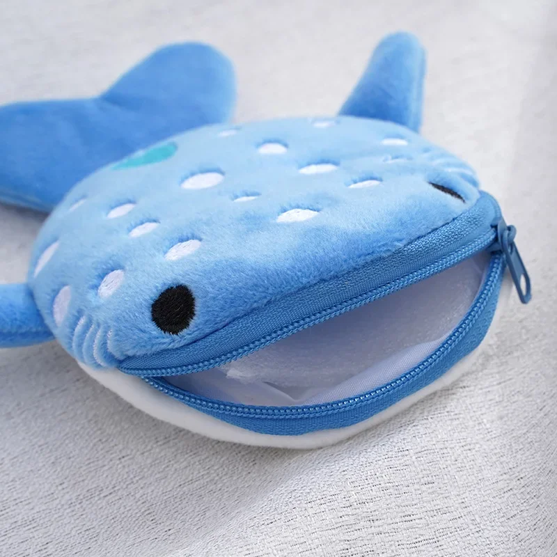 Cartone animato carino balena squalo portamonete portafoglio Kawaii portamonete portatile in peluche chiave auricolare portamonete borsa con cerniera regalo per bambini