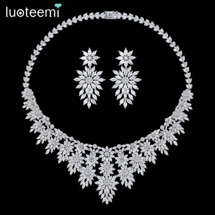 LUOTEEMI 2022 Gorgeous Women Wedding Bridal Jewelry Sets Earring and Necklace CZ Stones Accessories ensemble femme 2 pièces