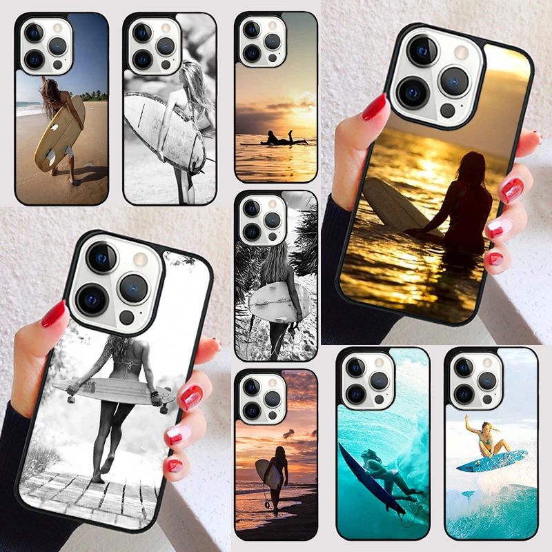 Surfboard Surfing Surf Girl cover For iPhone 15 16 13 12 11 14 Pro Max Mini Max SE 2020 7 8 6S Plus Phone Case