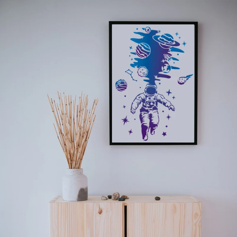 2pcs Astronaut Planet Stencil 15×22.5inch Splicing Size Large Space Theme Template with Paint Brush 11.8×11.8inch Astronauts - view 3