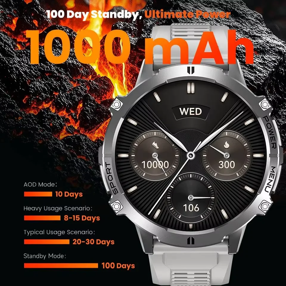 New Military Grade X3 1000mAh Battery Smart Watch 1.73-inch Screen 1ATM Waterproof GPS Altimeter Bluetooth Call Men Smartwatch