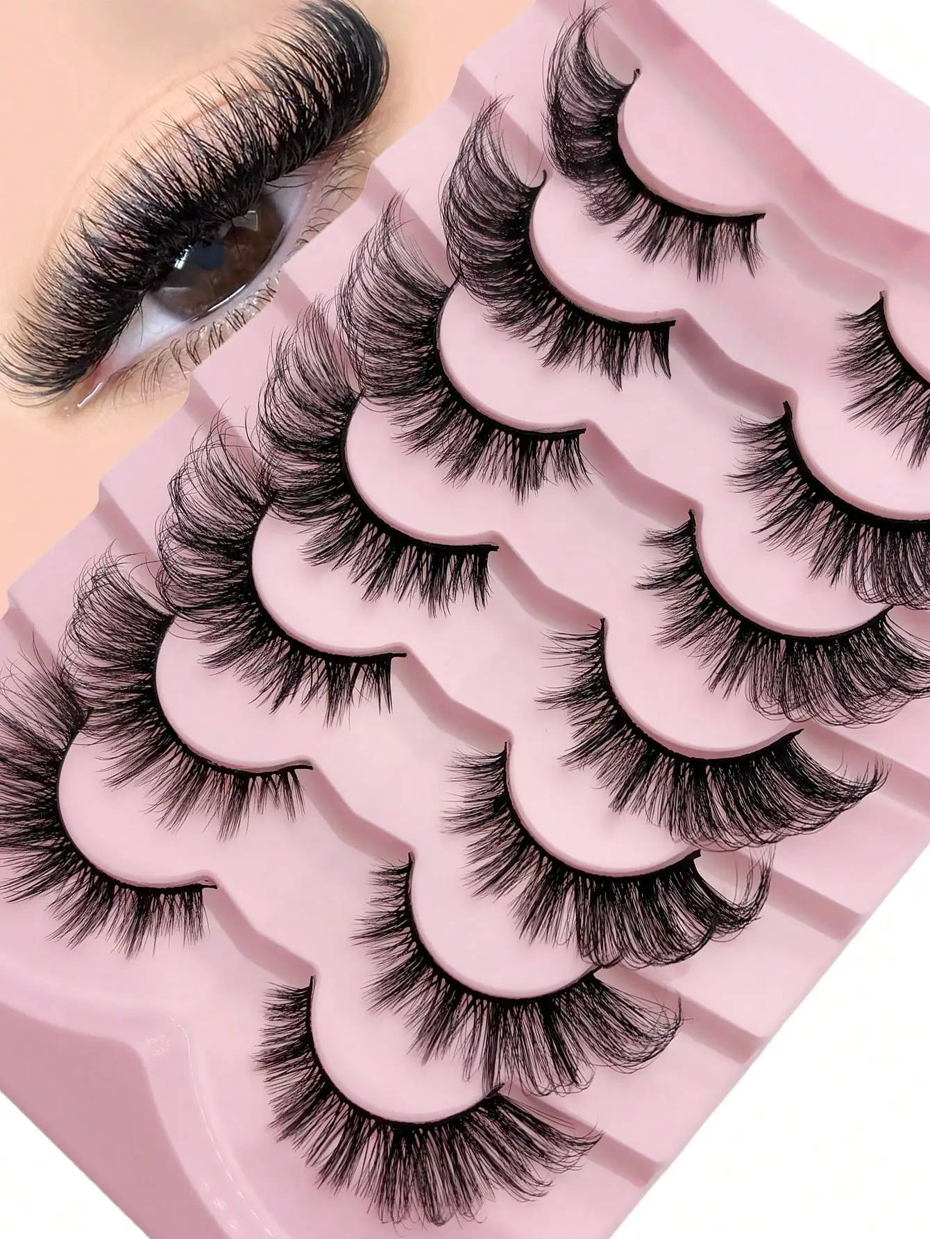 7 Paar Katzenaugen-Wimpern, natürliche, schmale Fuchsaugen-Form, flauschig, dicht, verlängern die äußere Augenwinkel, für den täglichen Gebrauch. – Detail 3