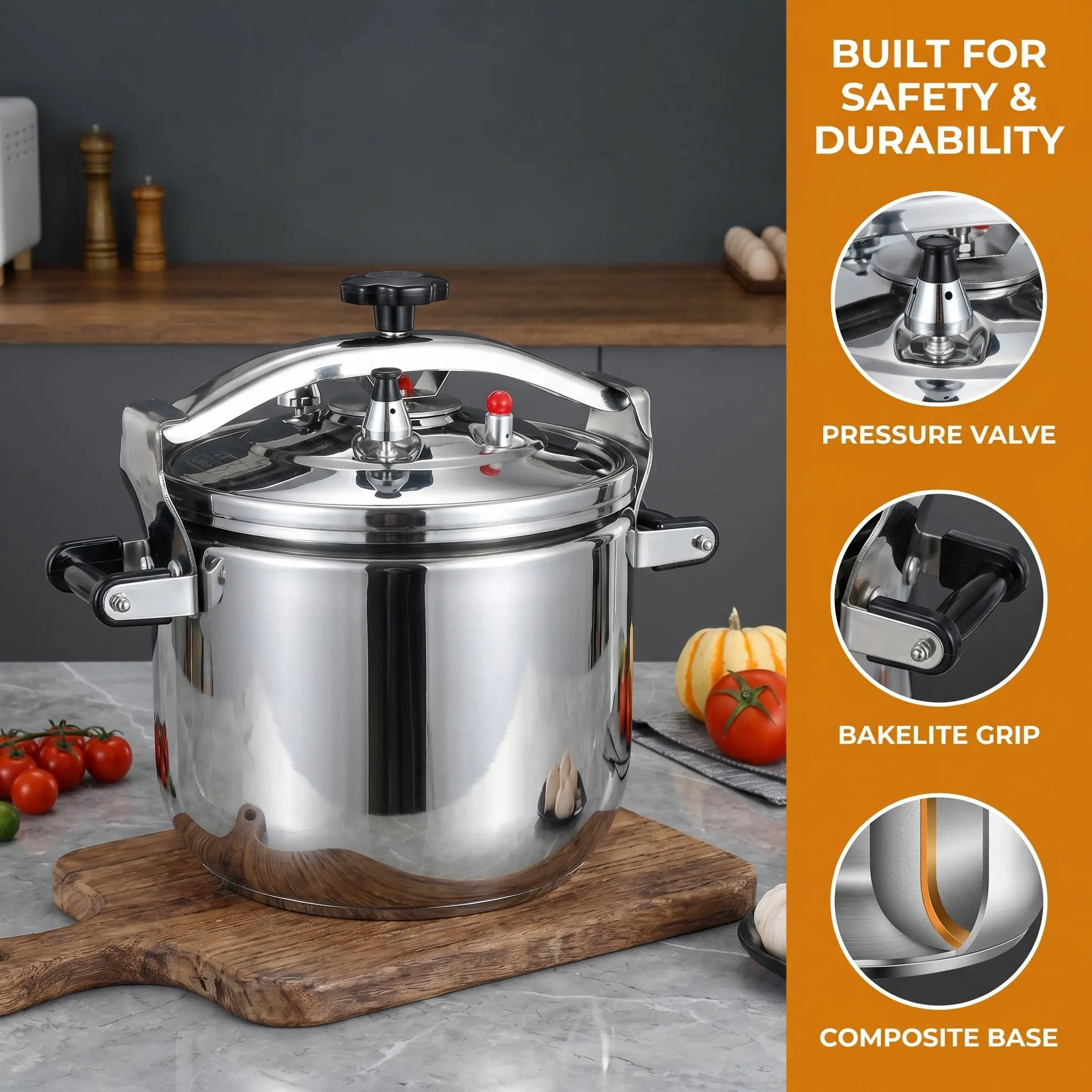 Commercial Grade Pressure Cooker 25L 304 Stainless Steel Explosion-proof Composite Bottom Durable Quality Korea USA Australia