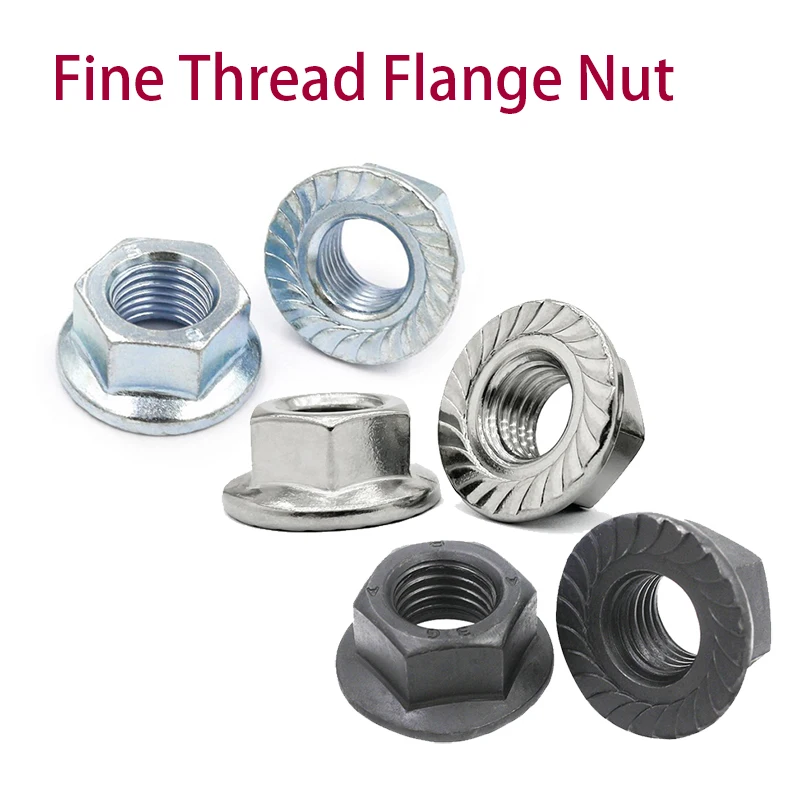 

Fine thread Flange nut Stainless steel and Carbon Steel M6*0.75 M8*1.0 M10*1.0 M10*1.25 M12*1.25 M12*1.5 Lock nut DIN6923