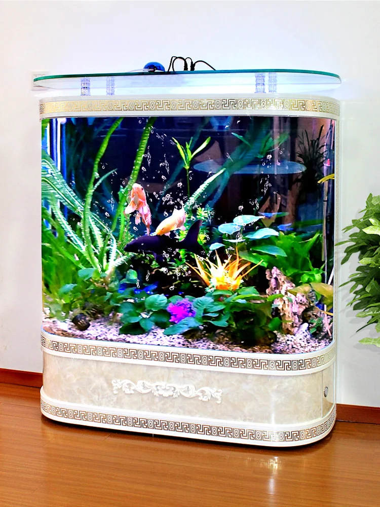 Double arc cylindrical ecological fish tank aquarium, medium sized large non replaceable screen, lazy floor tank