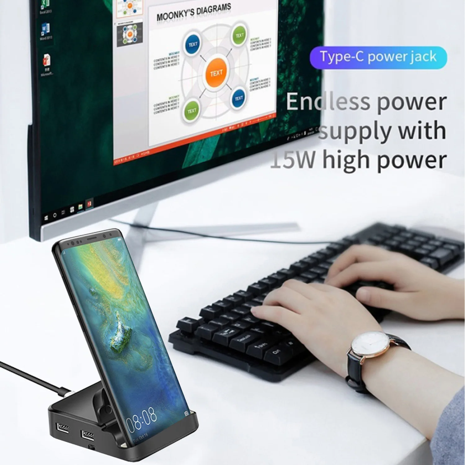 USB Type-C Expansion TV Dock 8-in-1 HUB ABS Dock Mobile Phone Connection Computer Mouse Keyboard USB Flash Drive Charging Dock