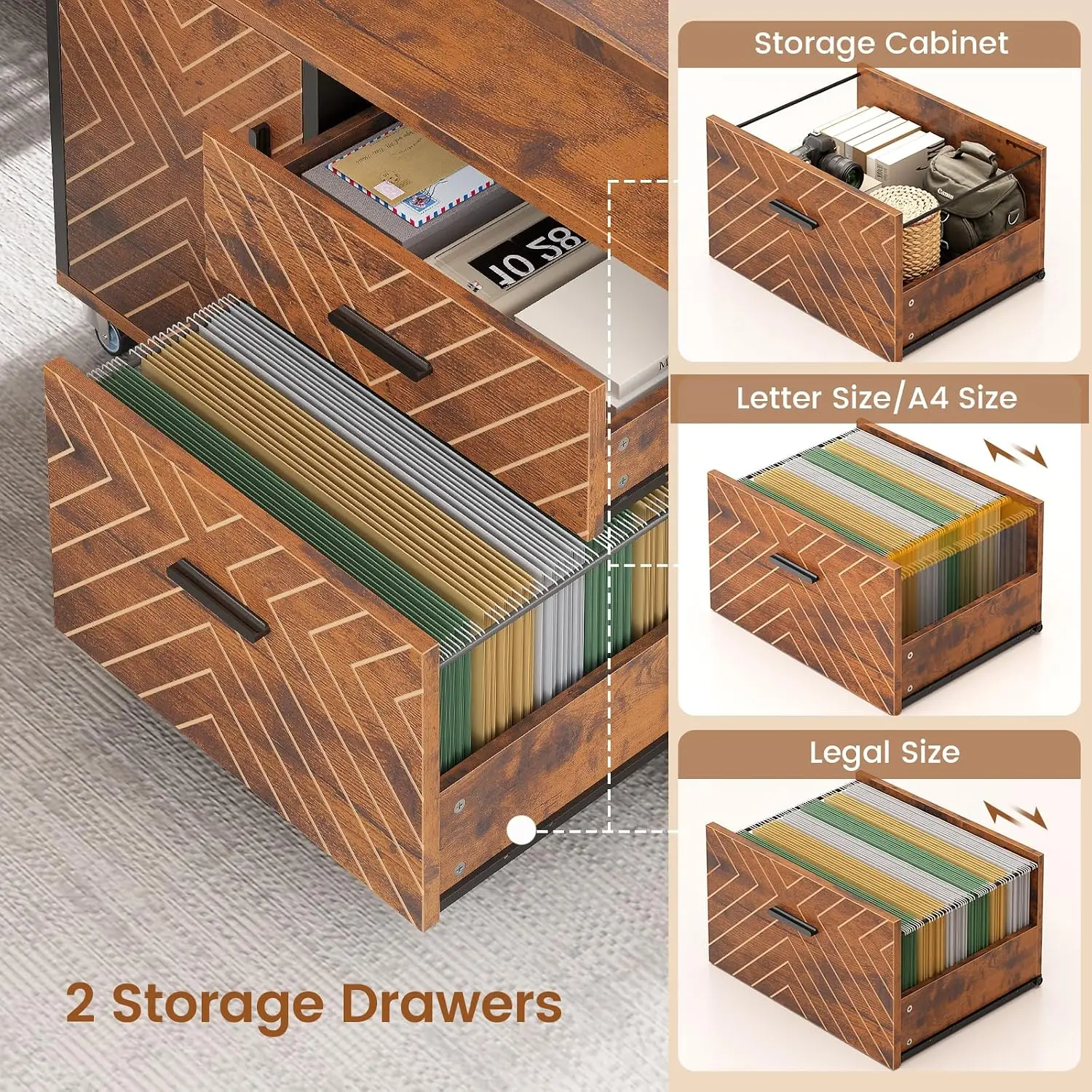 71" Executive Desk with Rolling File Cabinet, Large Office Desk with Drawers, L Shaped Computer Desk with Power Outlets