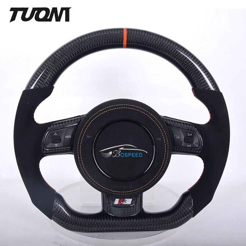 Customization For Audi R8 TT RS3 S3 Carbon Fiber Black Suede Leather Steering Wheel