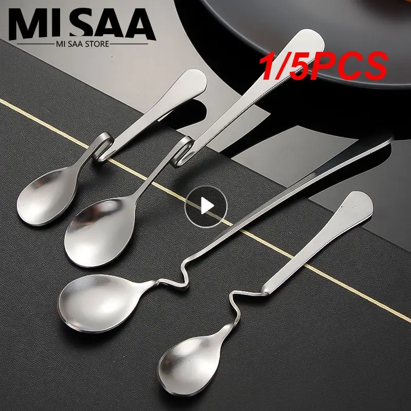 1/5PCS Coffee Gadgets Milk Tea Spoon Curved Handle Coffee Utensils Kitchen Utensils Twisted Cup Spoon Distortion