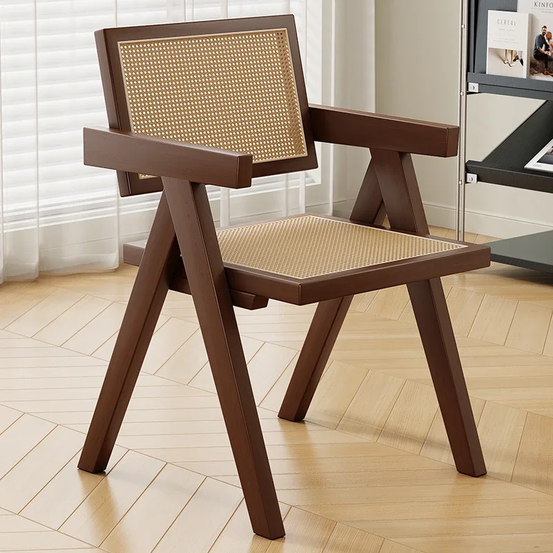 Nordic Dining Chair Imitation Vine Weaving Kitchen Stool Homestay Living Room Backrest Seat Comfort Breathable Modern Furniture