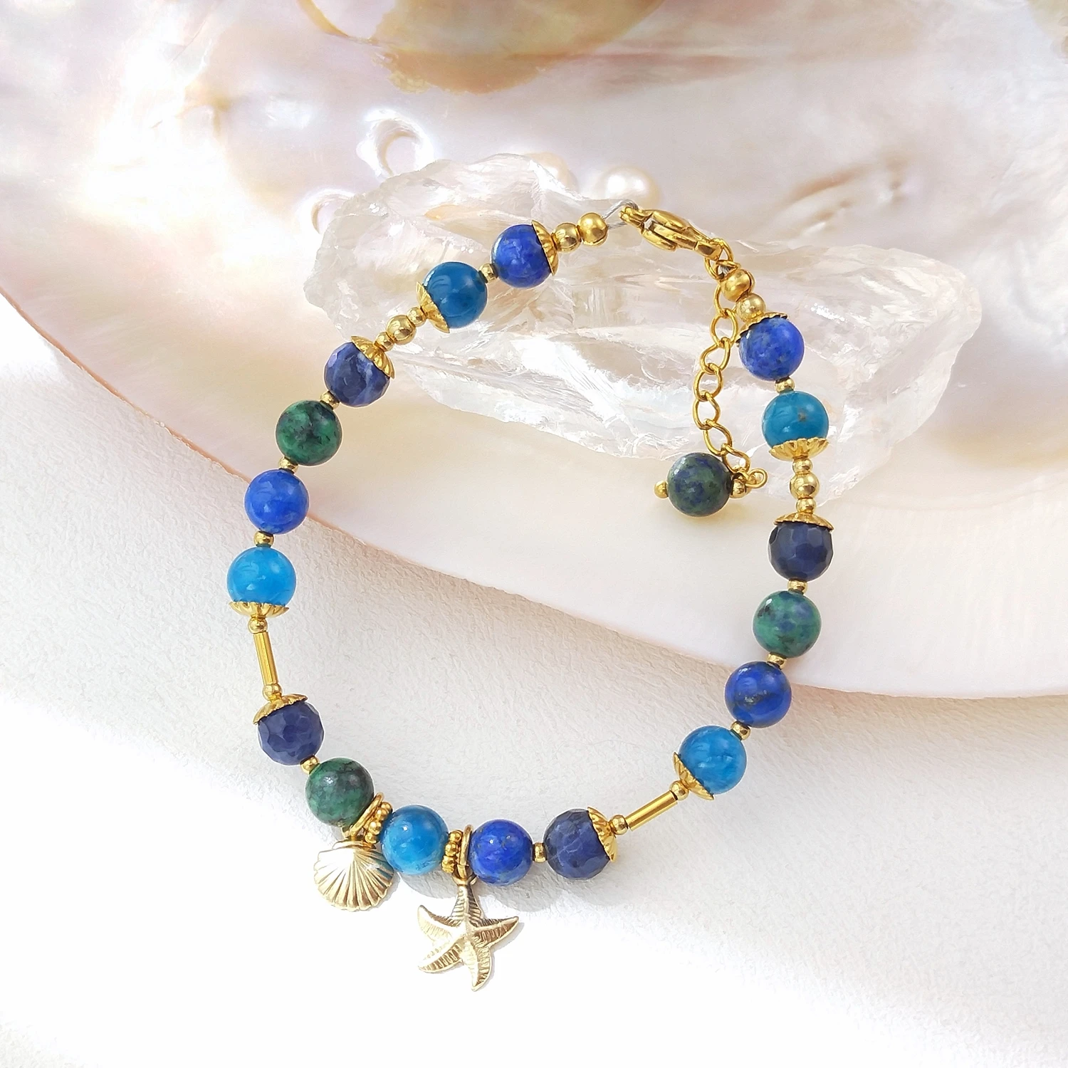 Lii Ji Apatite Azurite Lapis Lazuli Sodalite  4-6mm Stainless Steel 14K Gold Filled Bracelet Handmade  Jewelry For Female