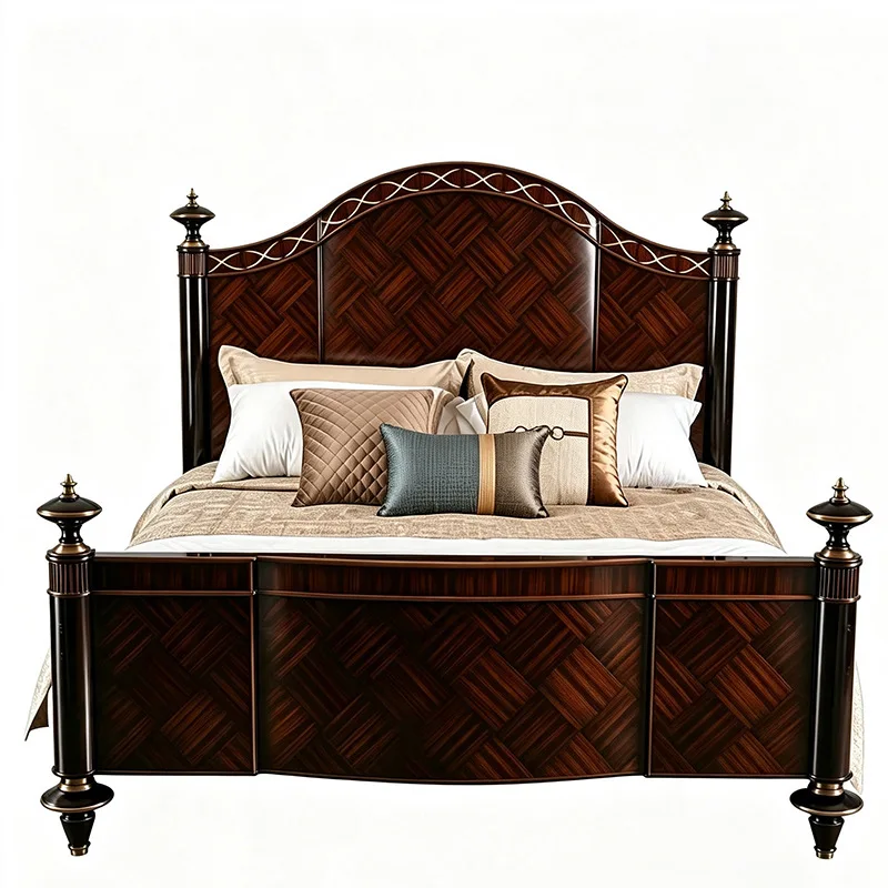 wood bed 1.8 meters double bed master bedroom, retro big bed high-end luxury wedding bed bedroom furniture light luxury style