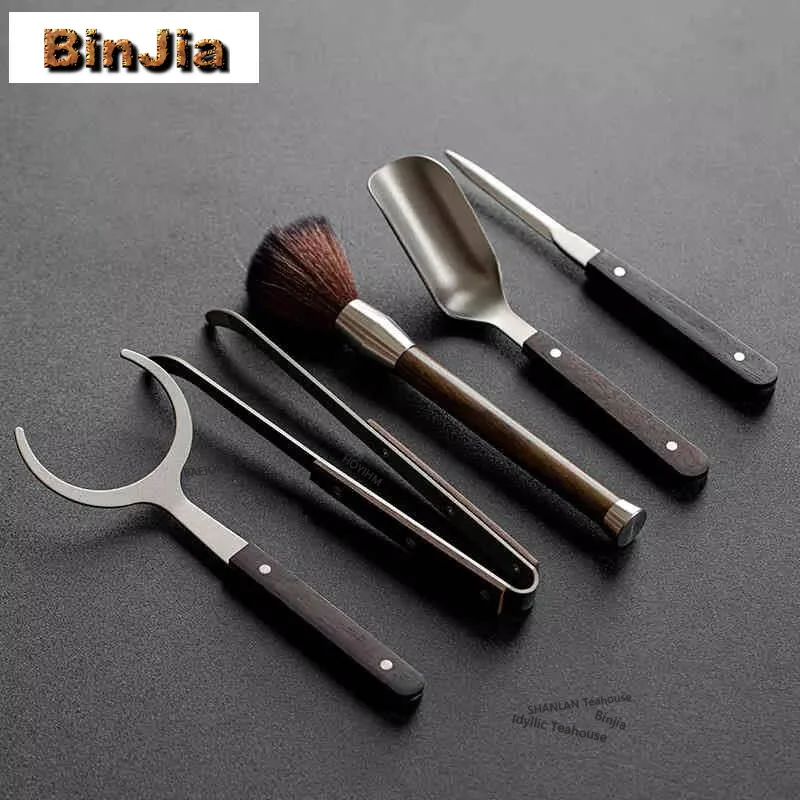 

5pcs/set Tea Ceremony Heat-resistant Kung Fu Tea Tools Wooden Chinese Gongfu Teaspoon Tea Tong Needle Set Tearoom Supplies Craft