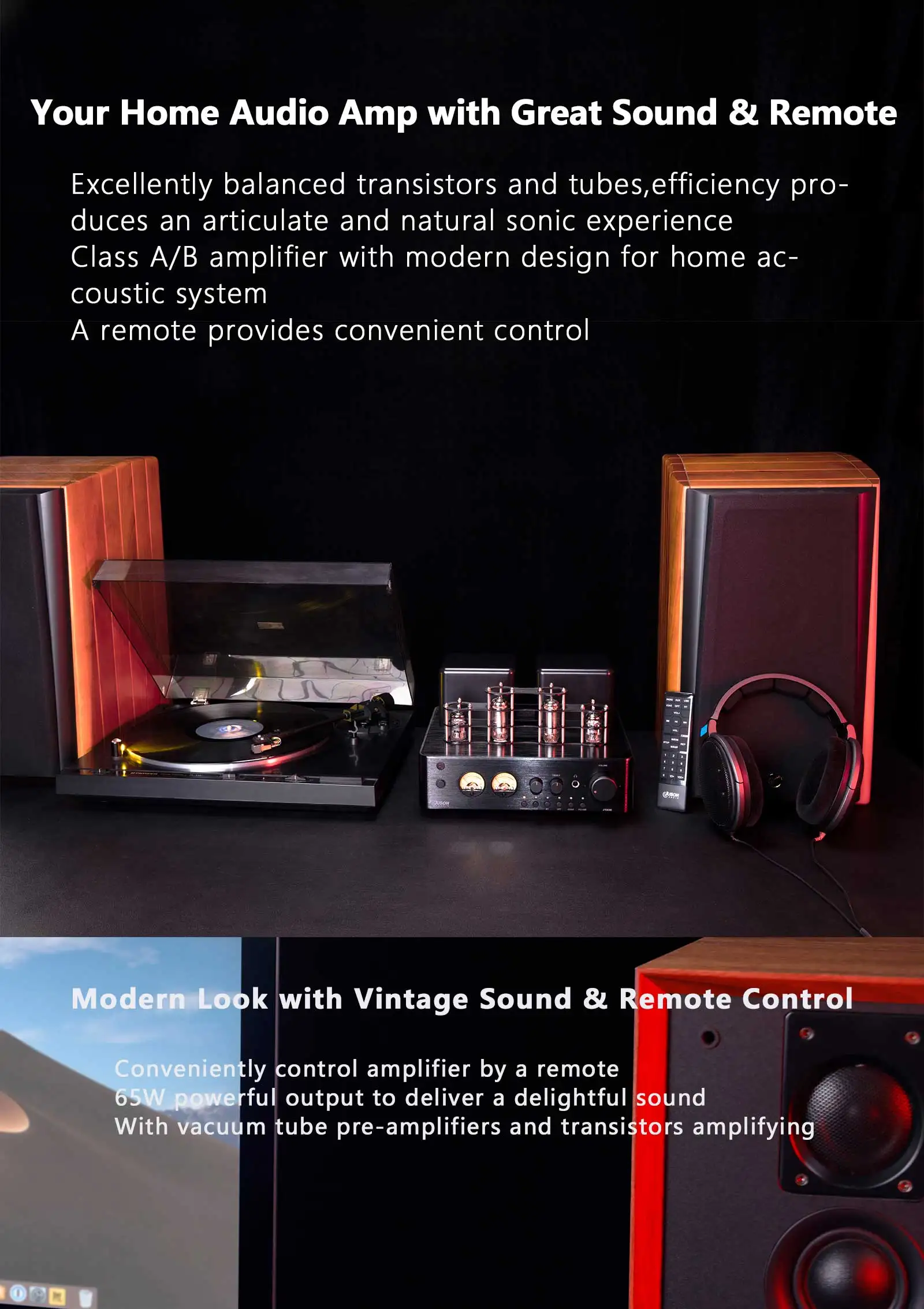 Juson Audio JTA50 Röhren verstärker Hifi Vakuum Blue Tooth Hybrid Stereo Sound USB RCA Opt Remote Phono 2,1 W Kanal für Plattens – Detail 2