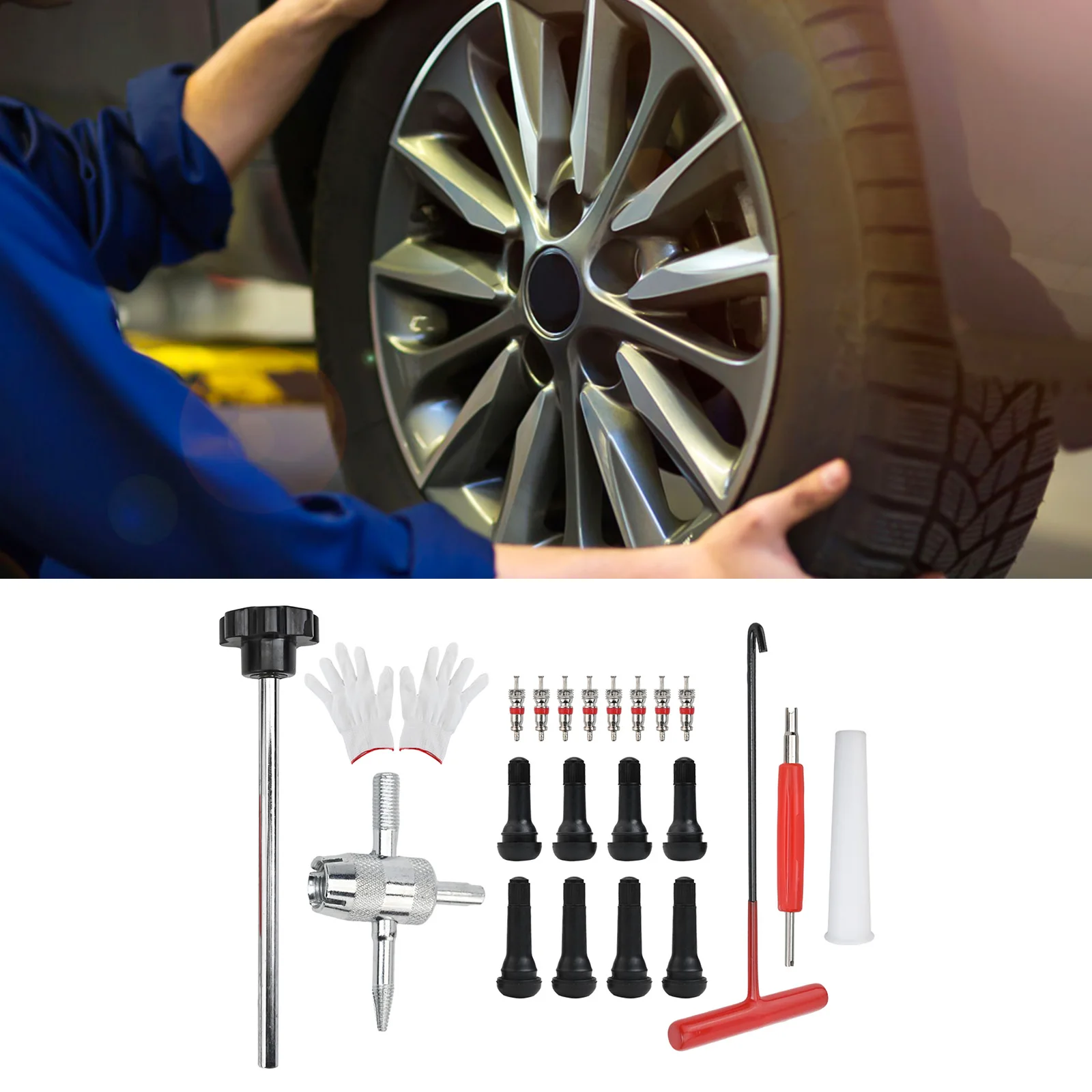 

Набор для ремонта автомобильных шин: компактный инструмент для ремонта шин, набор инструментов для снятия вентилей, Т-образный съемник, конический дизайн трубки