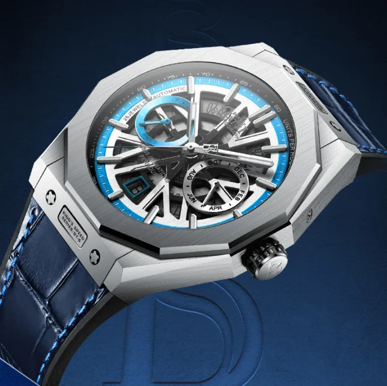 

BONEST GATTI мужские автоматические часы роскошные 42 мм механические наручные часы скелетон циферблат светящийся сапфир мультициферблат месяц неделя дата