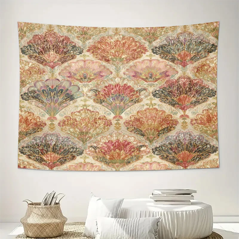 Boho Vintage Peacock Floral Damask Tapestry Wall Hanging Moroccan Renaissance Style Luxury Home Decor Art Living Room Accent
