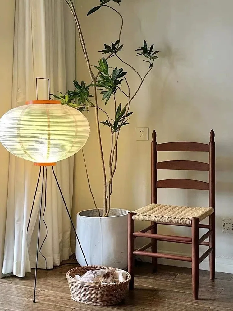 Household small apartment rope-woven dining  retro back chair Japanese leisure solid wood medieval Nordic