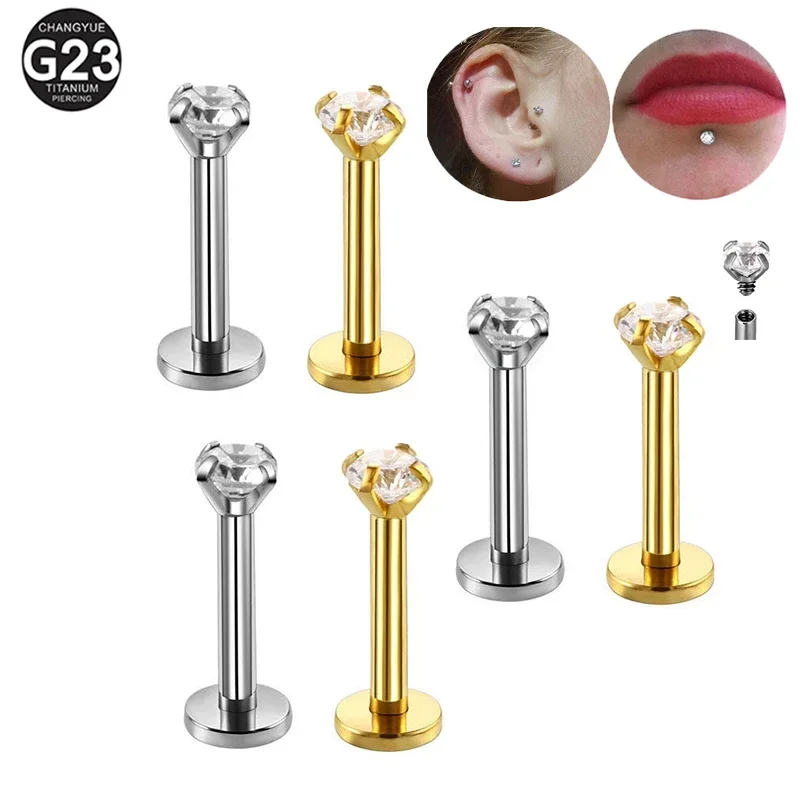 

1PC Internal Thread Labret G23 Titanium Piercing 2-5mm Zircon 6-10mm 16G Lip Rings Nail Ear Studs Earrings Body Piercing Jewelry