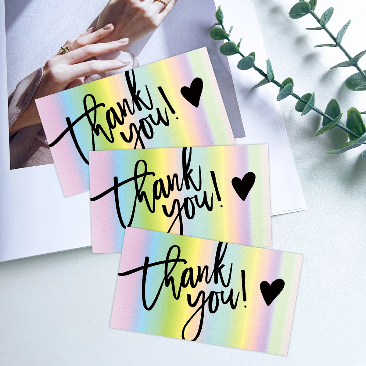 50Pcs Thank You Reflective Laser Cards,Thank You Card Small Business Wedding Supplies Thanks Card for Gift Package Decorations