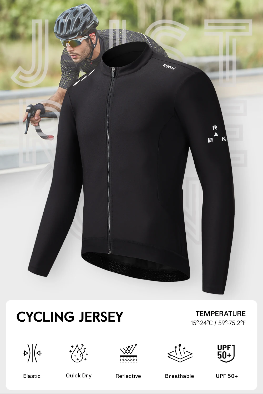 RION Fahrradtrikot Herren Langarm-Shirts MTB Fahrradbekleidung UPF 50+ Sonnenschutz Fahrradkleidung Winddichte Herbstbekleidung – Detail 1