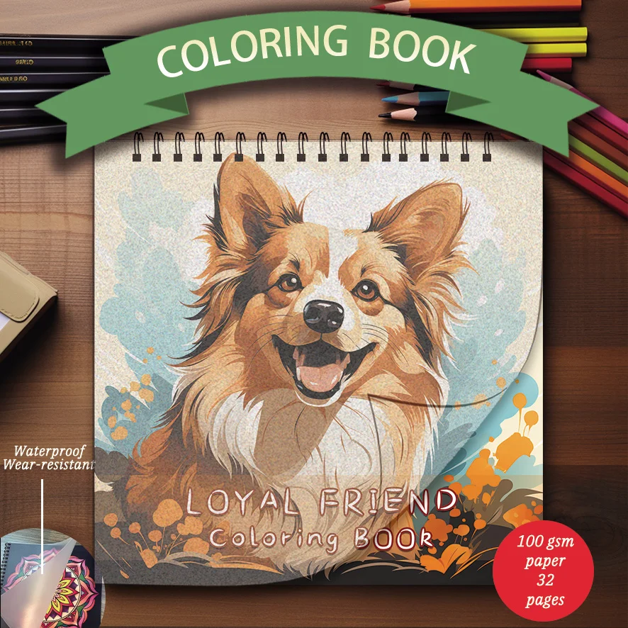 Coloring Book - 7.87x 7.87 inches 32 pages cute dog coloring book - perfect for soothing, doodling, holiday party favors