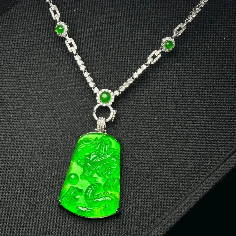 

Certified Nature Perfect High Ice Blue Jade Jadeite Dragon Pendant&Necklaces
