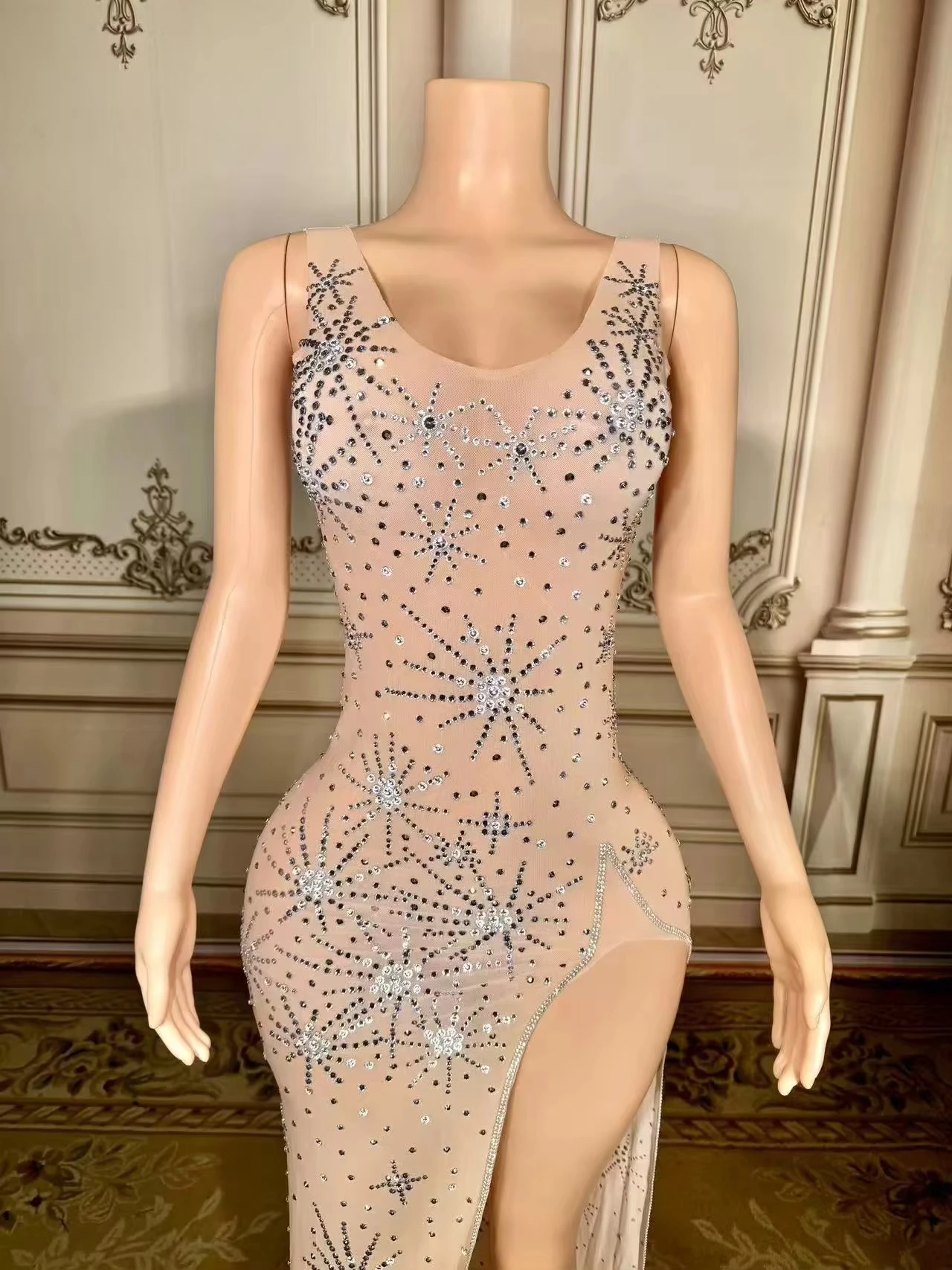 

Elegant Sexy Evening Nightclub Bar Singer Costume Company Annual Meeting Model Catwalk Banquet Dinner Rhinestone Dress
