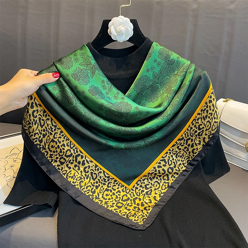 110x110cm Women Silk Square Scarf Hijab Female Design Print Lady Shawl Wraps Foulard Headbands Bufanda Large Bandana Luxury 2023