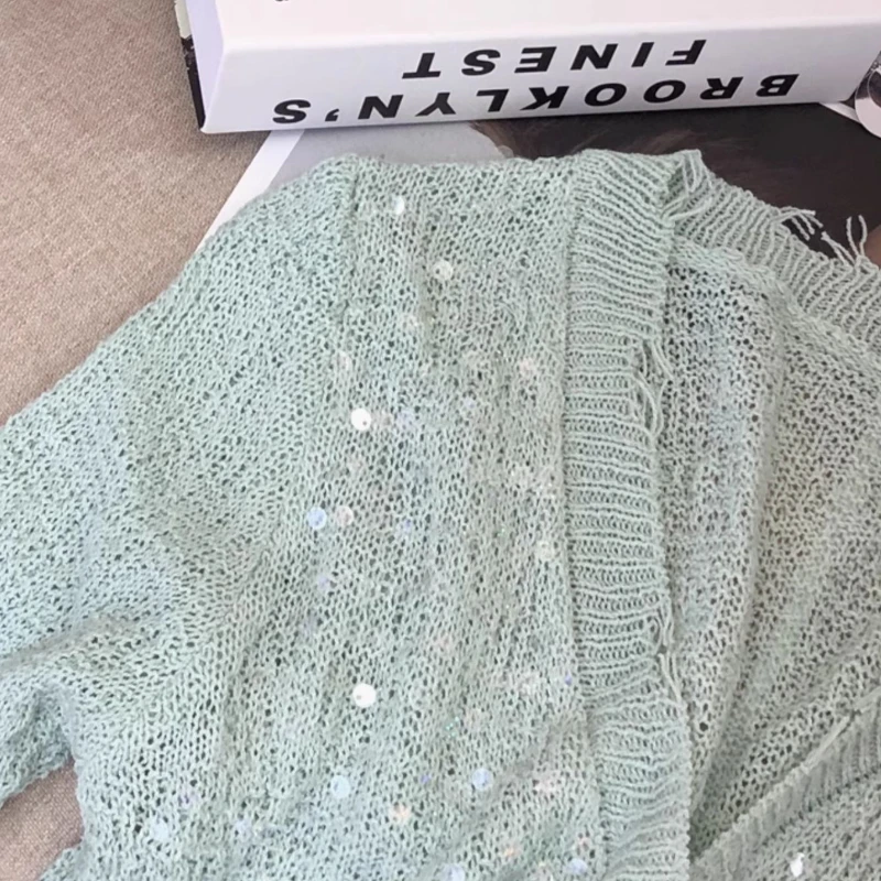 Giacche con paillettes da donna progettate con bordo grezzo monopetto vintage estivo scollo a V semplice streetwear moda stile coreano freddo