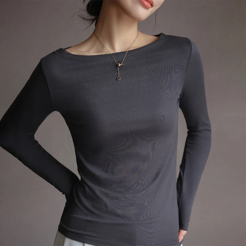 Women's Creative Boat Neck Bottoming Sweaters Women Autumn Soft Warm Simple Base Tops New Korean Commute Inner Wear Pullovers