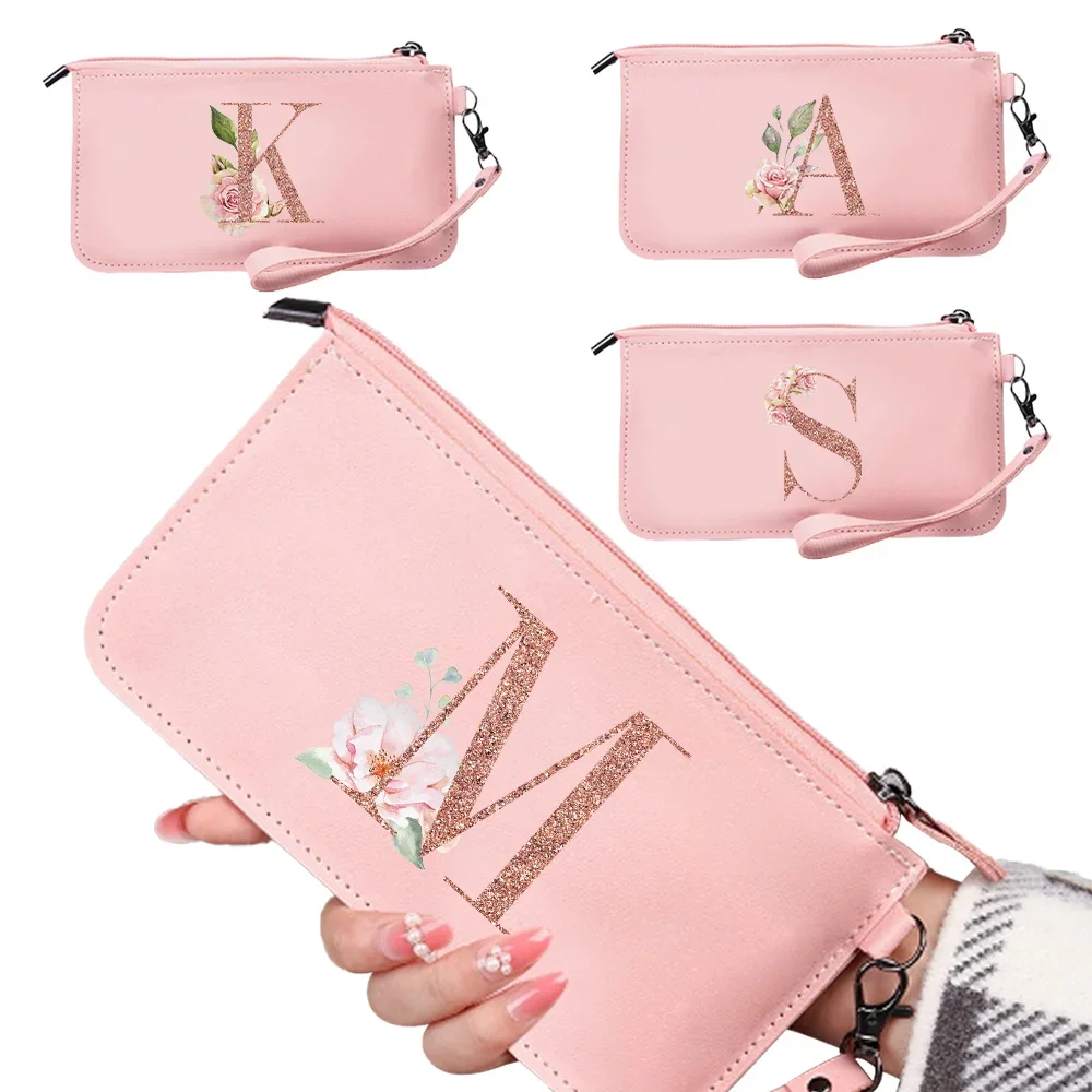 

Fashion Zipper Wallets Womens Purses Handbags Leather Billfold Wallet Anti Thief Rfid Minimalist Wallet Rose Gold Pattern