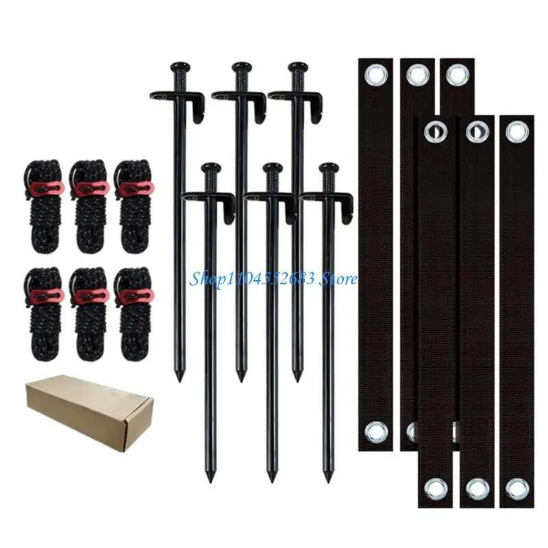 Outdoor Shelter Hold Tent Stakes, Steel 90 Degree Form with 6 Guyline Cords 