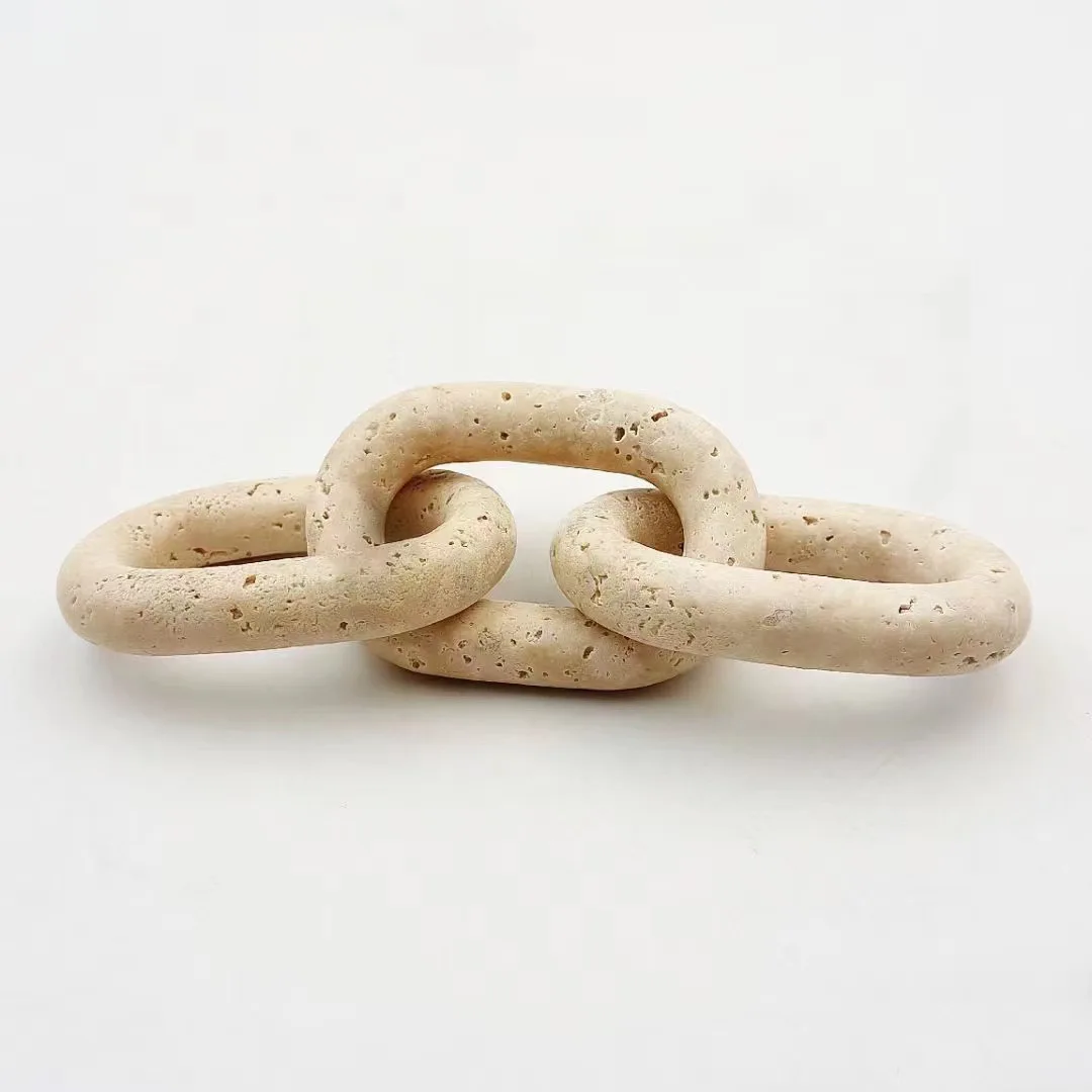 Wabi-sabi Style Natural Yellow Travertine Marble Stone Oval 3 Chain Ornaments Customized products