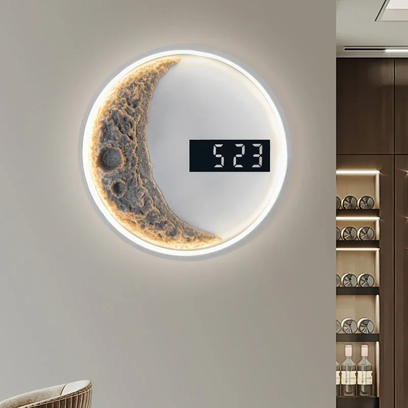 

2025 Modern Moon Wall Lamp For Living Room Bedroom Children's Room Sofa Round Background Lighting Creativity Decor Clock Wall Sc