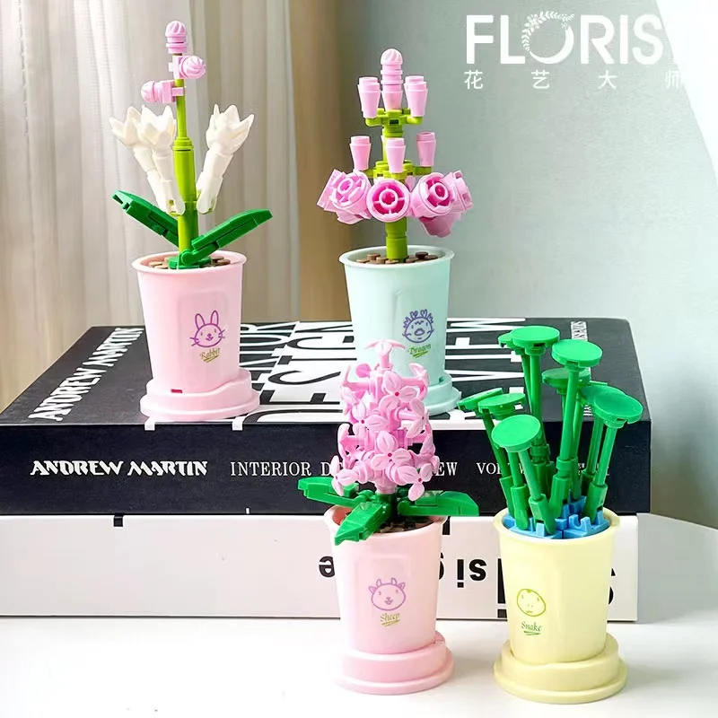 DIY Simulation Flowers Fomantic Flower Bouquet Building Block Decoration Toys Valentine\'s Day Set Gift for Girls