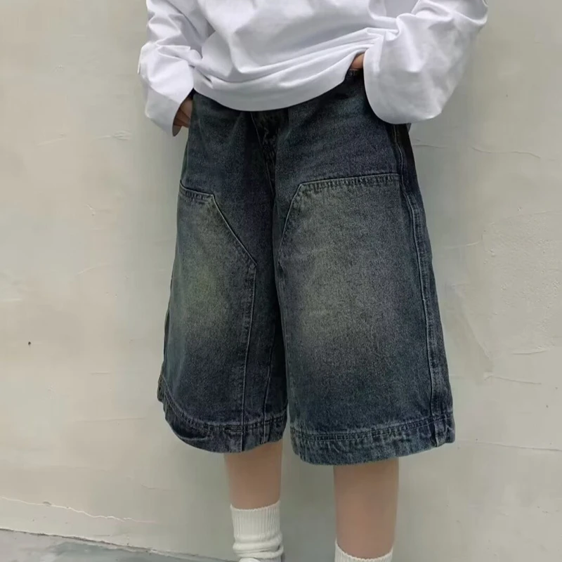 Weibliche Sommer Neue Casual Streetwear Denim Shorts Y2K Retro Baggy Gewaschen Jeans Frauen Amerikanischen Hohe Taille Breite Bein Capri Hosen