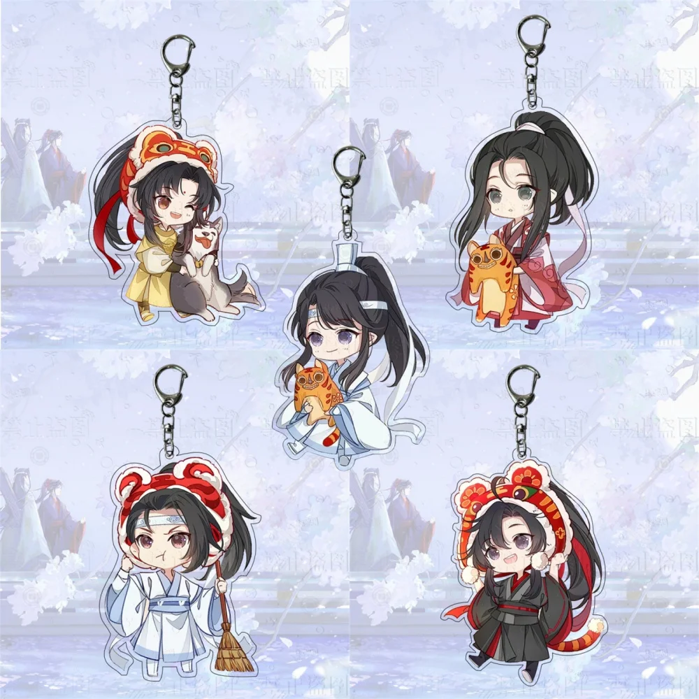 

Hot Anime Fans Gifts Mo Dao Zu Shi Cartoon Acrylic Keychain HD Figures Wei Wu Xian Chen Qing Ling Pendant Series About 6cm