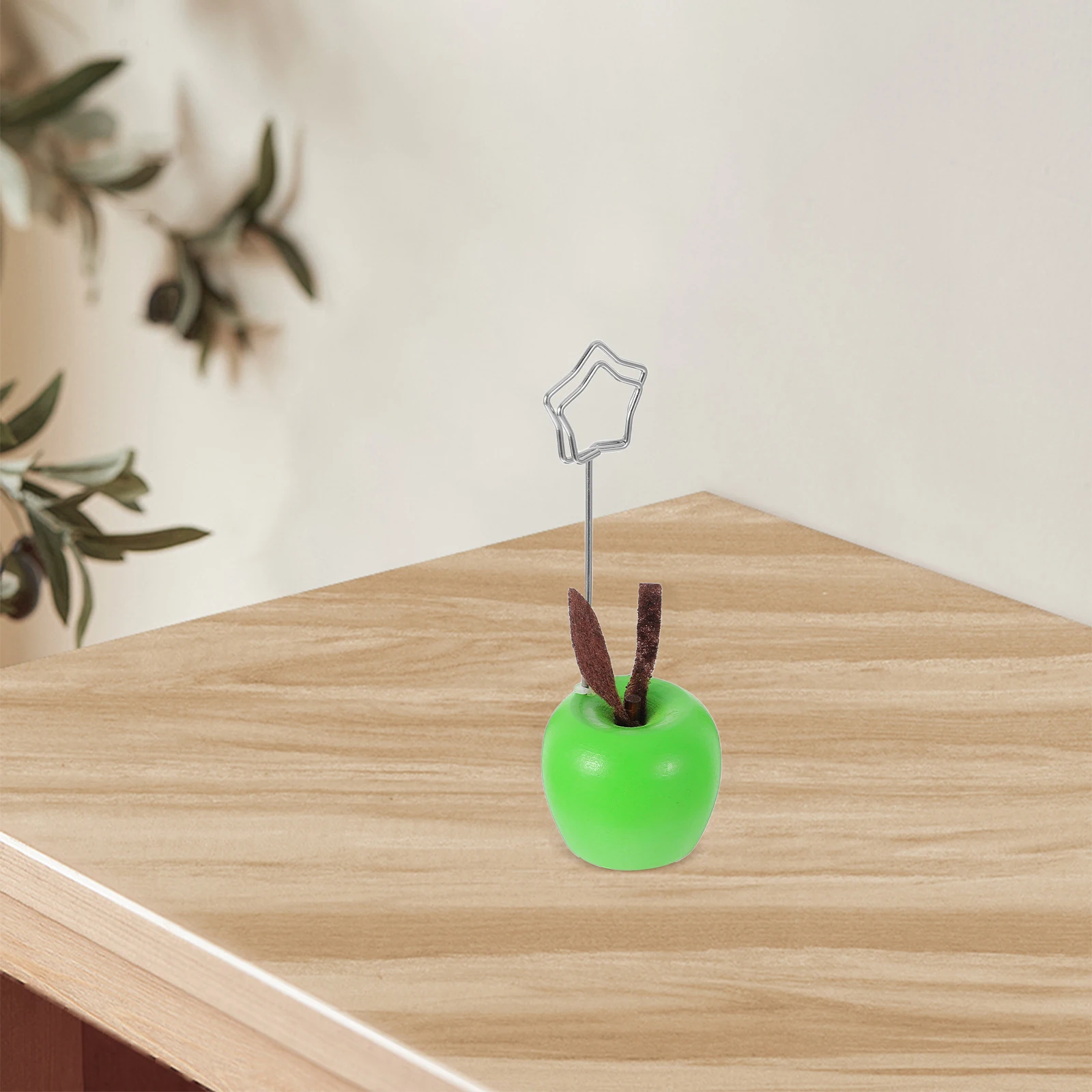 

Cute Wooden Apple Memo Clip for Desk Multifunctional Office Organizer Stand Sturdy Design Elegant Kitchen Table Decoration Green
