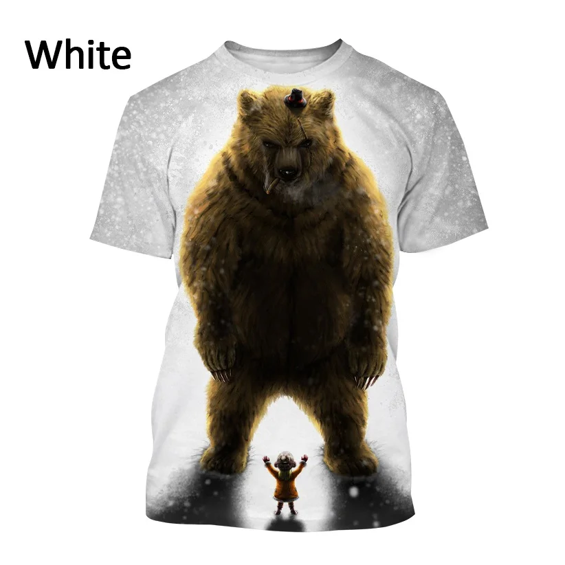 2022 New Men\'s Fashion Bear 3D Short Sleeve T Shirt Animal Harajuku Print Round Neck Streetwear Top