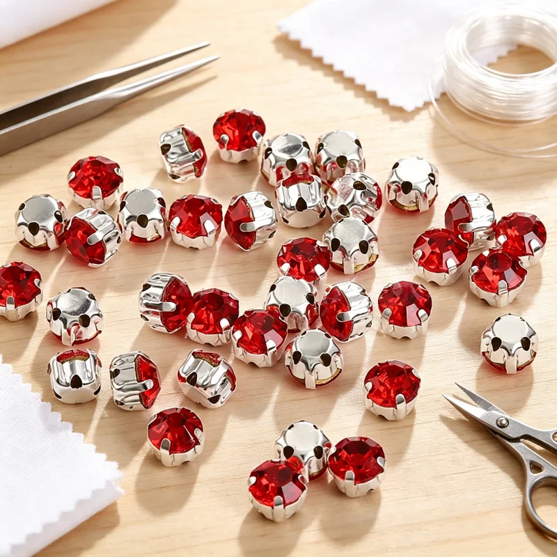 EQIANAO 4mm Round Claw Rhinestones 200 pcs Multi-color Glass Crystal Beads Sewn Rhinestones Suitable for Dress Clothing DIY