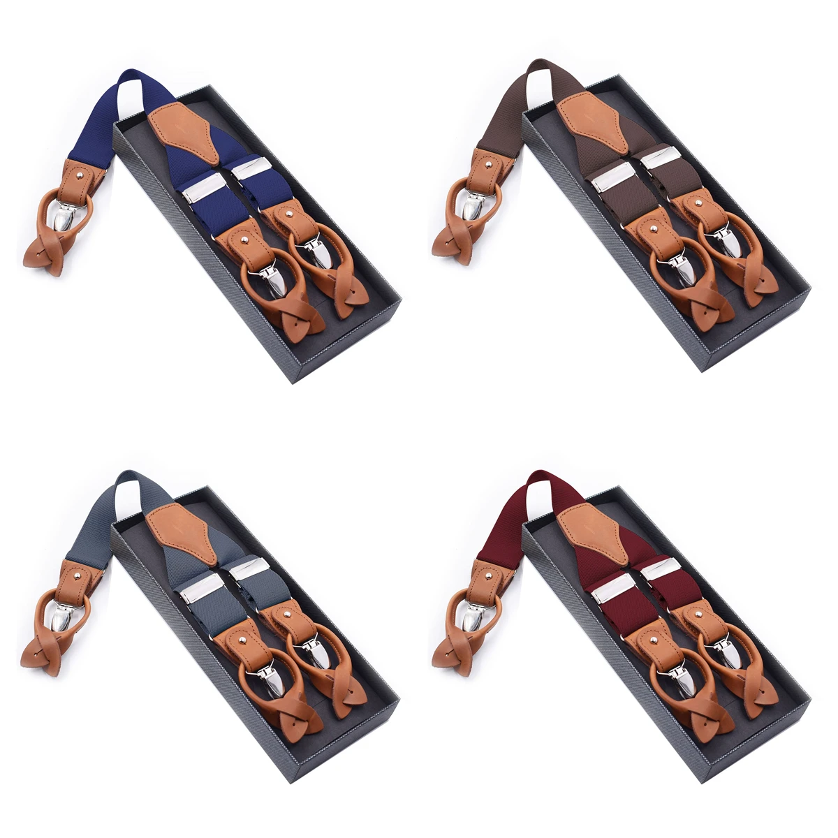 3.5CM Men's Leisure Dual Use Suspender Buttoned Braces Suspender for Men 3 Clips Adjustable Length Box Packing B0802