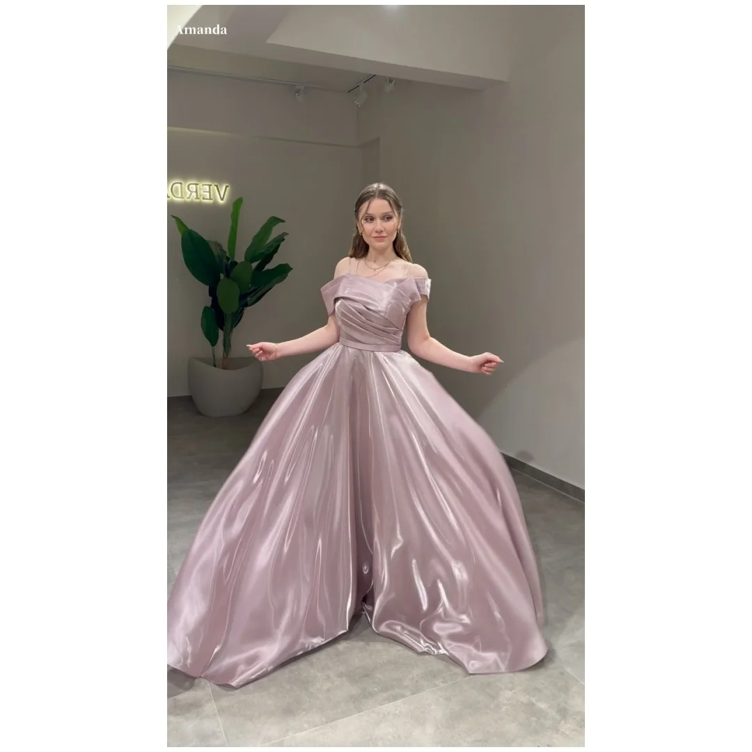 

Amanda Customized Pink Off The Shoulder Strapless Prom Dress Backless Sleeveless vestidos de noche Floor-Length Formal Evening