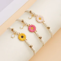Simple Sunflower Bracelets for Women Handmade Braided Fashion Colorful Daisy Adjustable Bangle Friendship Good Luck Jewelry Gift