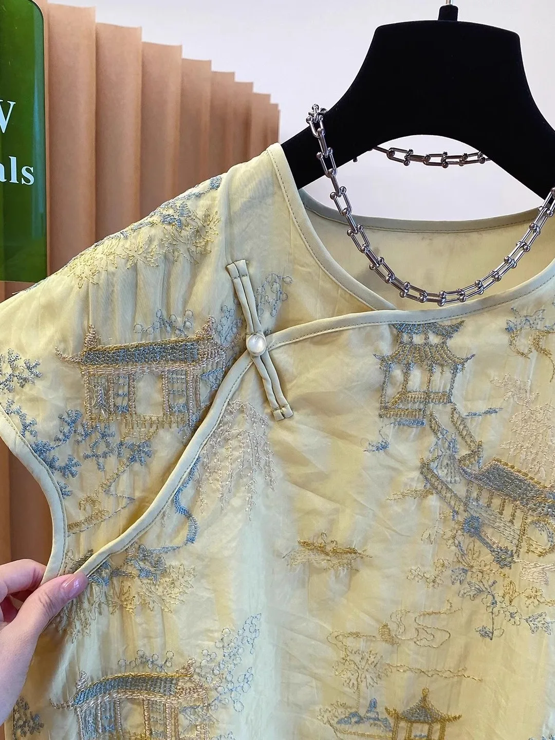 Neues chinesisches SLE-Blumendruck-Irtl-Top für Damen, Sommer, High-End, personalisierbar, verbesserte Baumwolle, Leinen, lockere Passform, Bl...