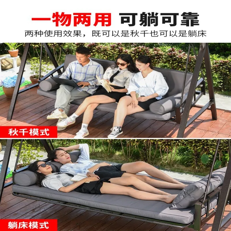 Outdoor swing rocking chair, terrace garden, hanging blue three-person swing chair