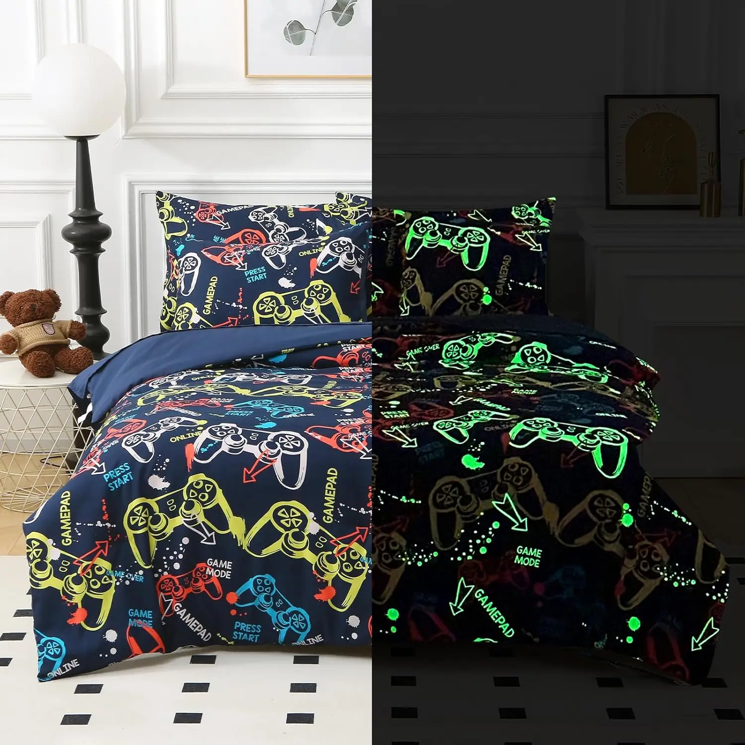 

Детский комплект постельного белья, светящийся в темноте, 5 предметов, дизайн геймпада, размер Twin, для мальчиков, девочек и подростков