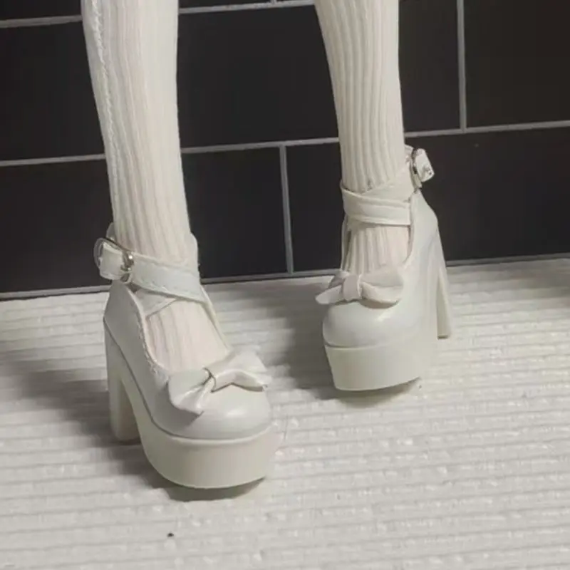 Gothic Punk Bow Platform Mary Jane Doll Shoes Fit 60Cm 1/3 45Cm 1/4 Bjd Doll, Single Strap Buckle High Heel Doll Accessories