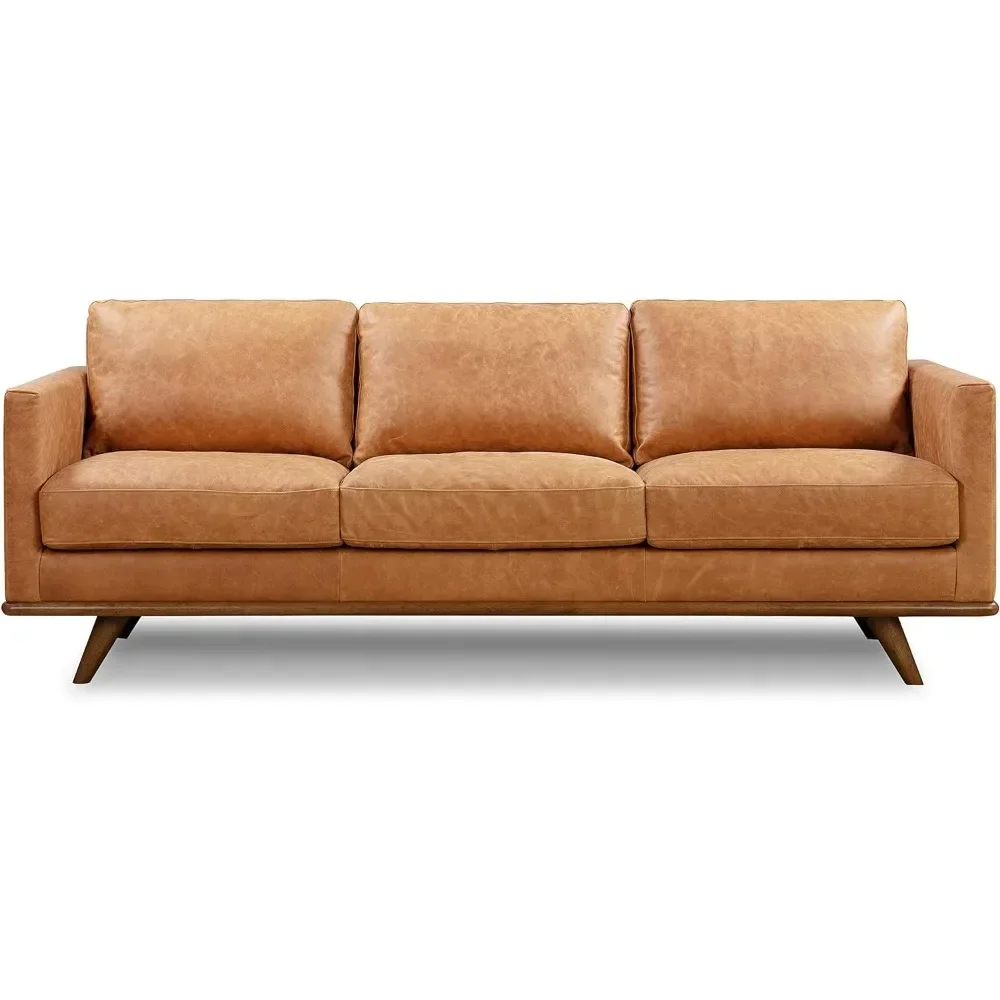 Durable Nolita Sofá de cuero marrón coñac italiano Aniline puro de plena flor de 85 pulgadas