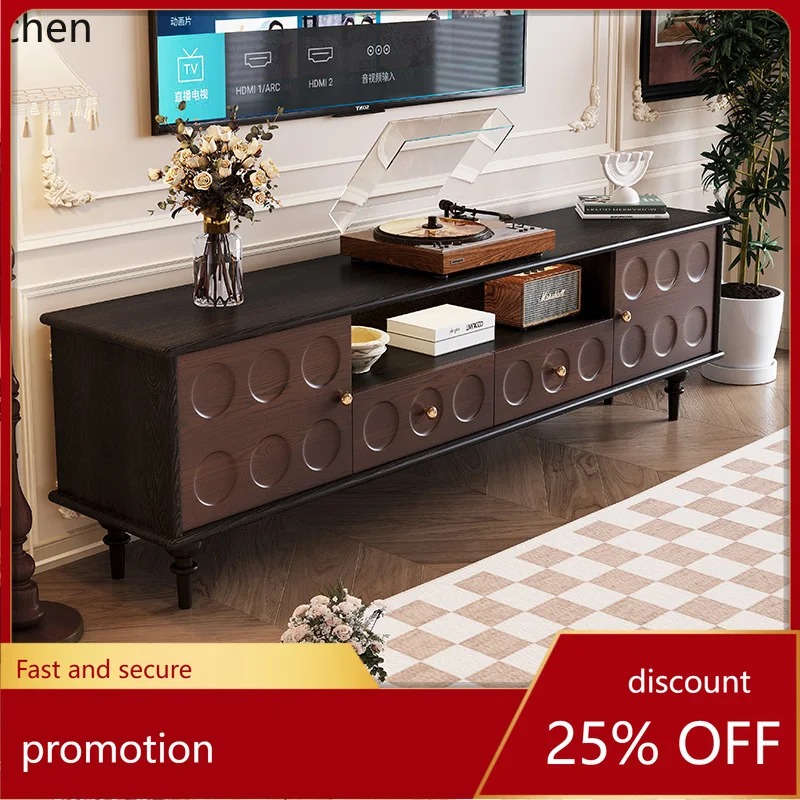 

Тумба под телевизор HT в ретро-стиле из массива дерева, черная, в американском стиле, для небольшой квартиры, для гостиной, антикварная, легкая роскошь, напольная тумба